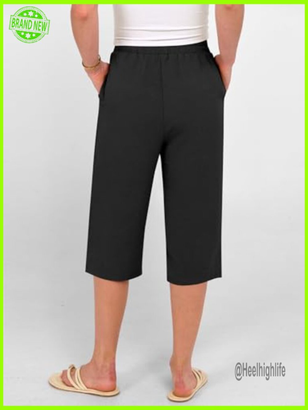 Wide Leg Capri Pants Elastic Waist Casual Loose Lounge Trousers Summer - Picture 4 of 7